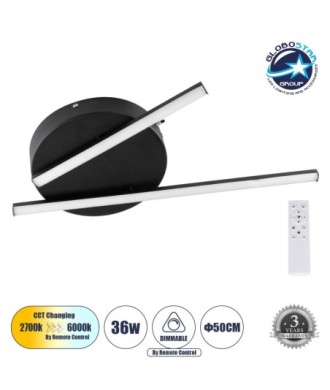 GLOBOSTAR® DRACO 61091 Μοντέρνο Φωτιστικό Οροφής LED 36W 4428lm 120° AC 220-240V IP20 Ρυθμιζόμενο Λευκό CCT με Χειριστήριο από 2700K έως 6000K Dimmable - Lumileds SMD Chip - Μαύρο Ματ - Μ50 x Π50 x Υ6cm - 3 Χρόνια Εγγύηση